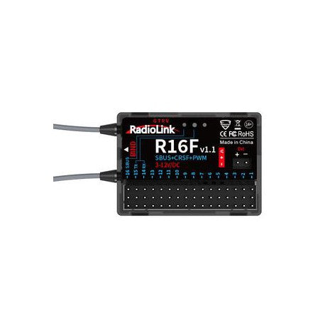 Récepteur R16F 2,4 GHz 16 canaux avec télémétrie bidirectionnelle pour T12D et T16D - Breizh Modélisme.