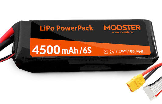Batterie LiPo 6S 22,2V 4500mAh 45C Connecteur XT90 (165x50x42mm) - Breizh Modélisme.