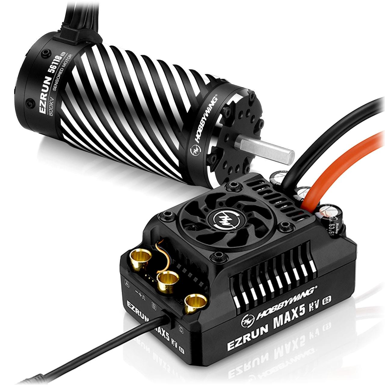 Combo moteur 1/5 Hobbywing Ezrun Max5 HV + Moteur 56118D 800KV Axe 5mm 38010602 - Breizh Modélisme.