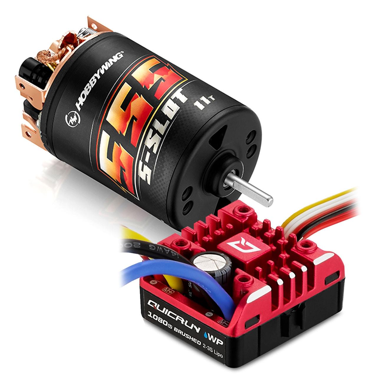Combo Variateur Hobbywing Quicrun Brushed WP1080 Moteur 555 11T Crawler - 38020351 - Breizh Modélisme.