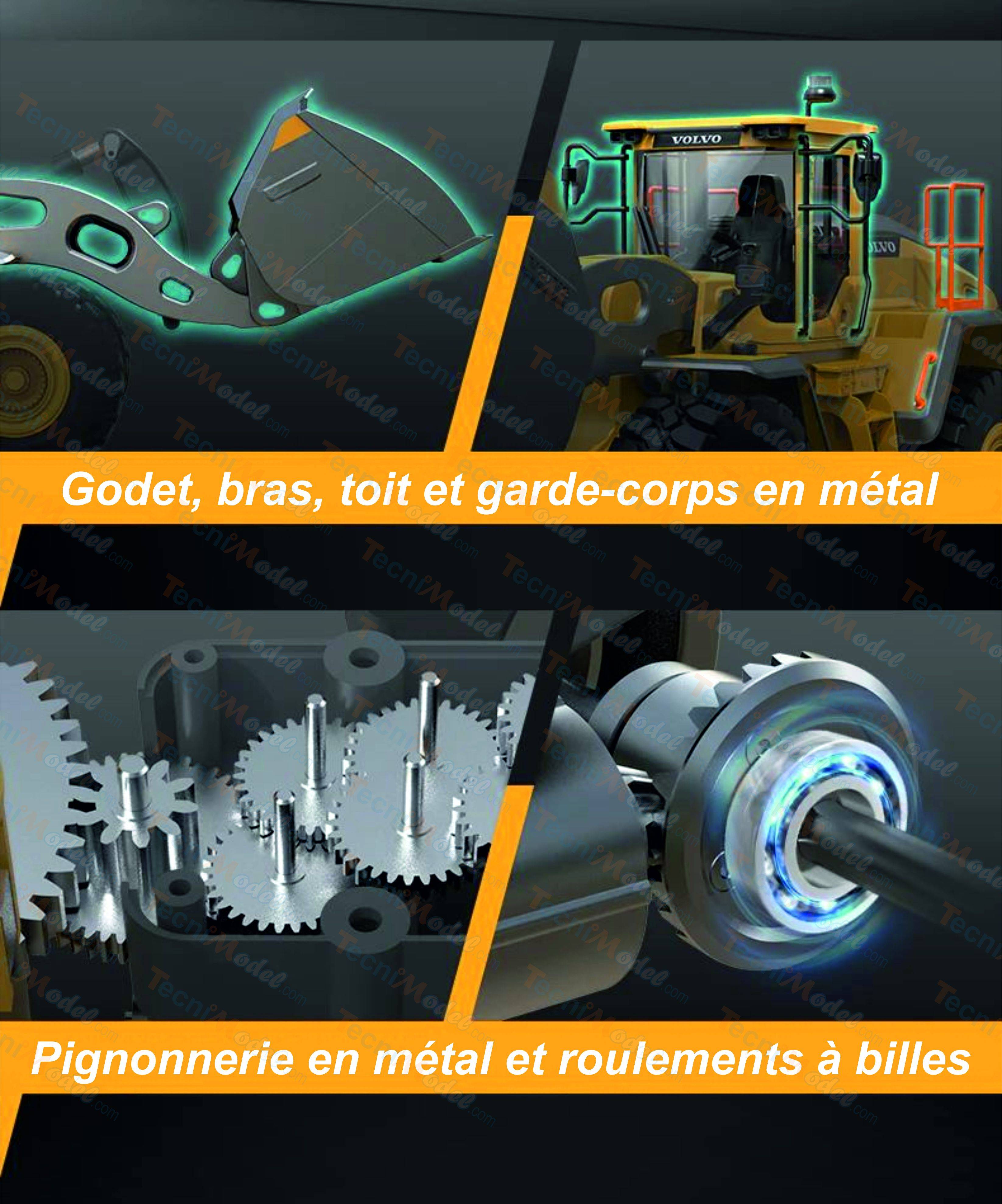 Chargeuse en métal 1/16 V2 RC Volvo L260H 4WD - E592-003 - Breizh Modélisme.