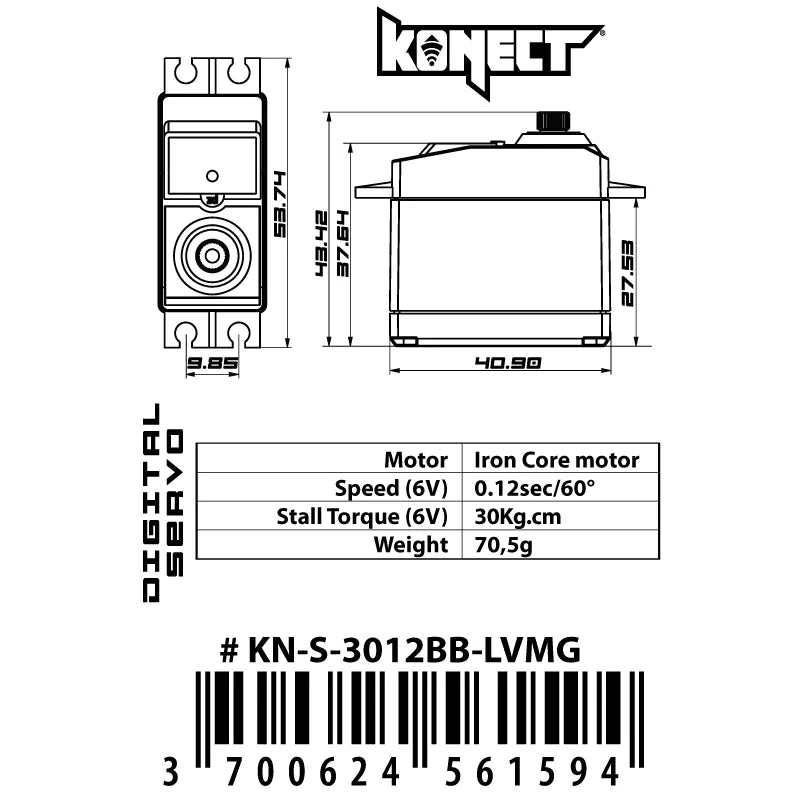 Servo Konect Digital 30kg 012s pignons métal 1/8 et 1/10 (Mini Maxx, mini XRT)