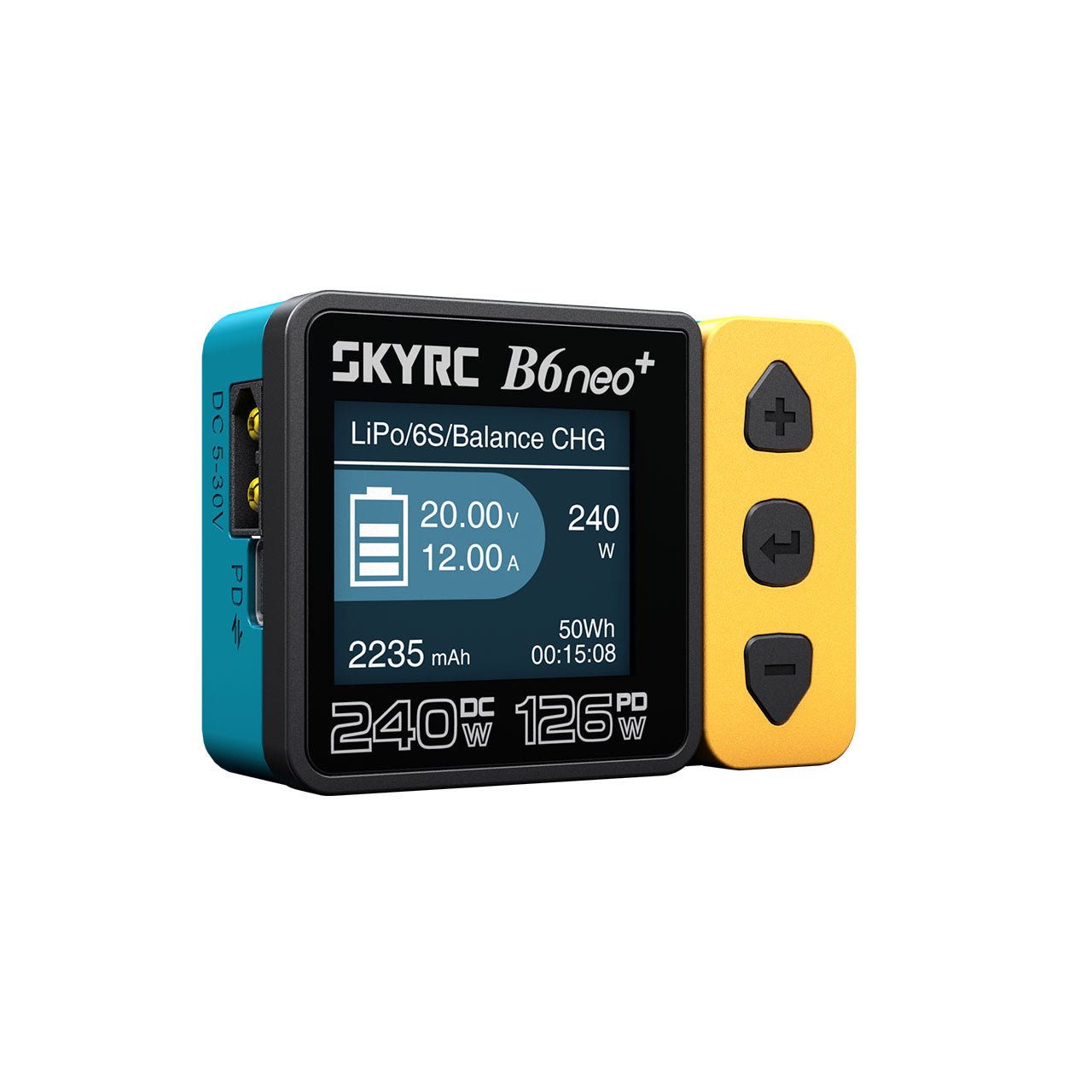 Chargeur SkyRC B6neo+ jaune/bleu LiPo 1-6s 10A 200W - SK100211-03 - Breizh Modélisme.