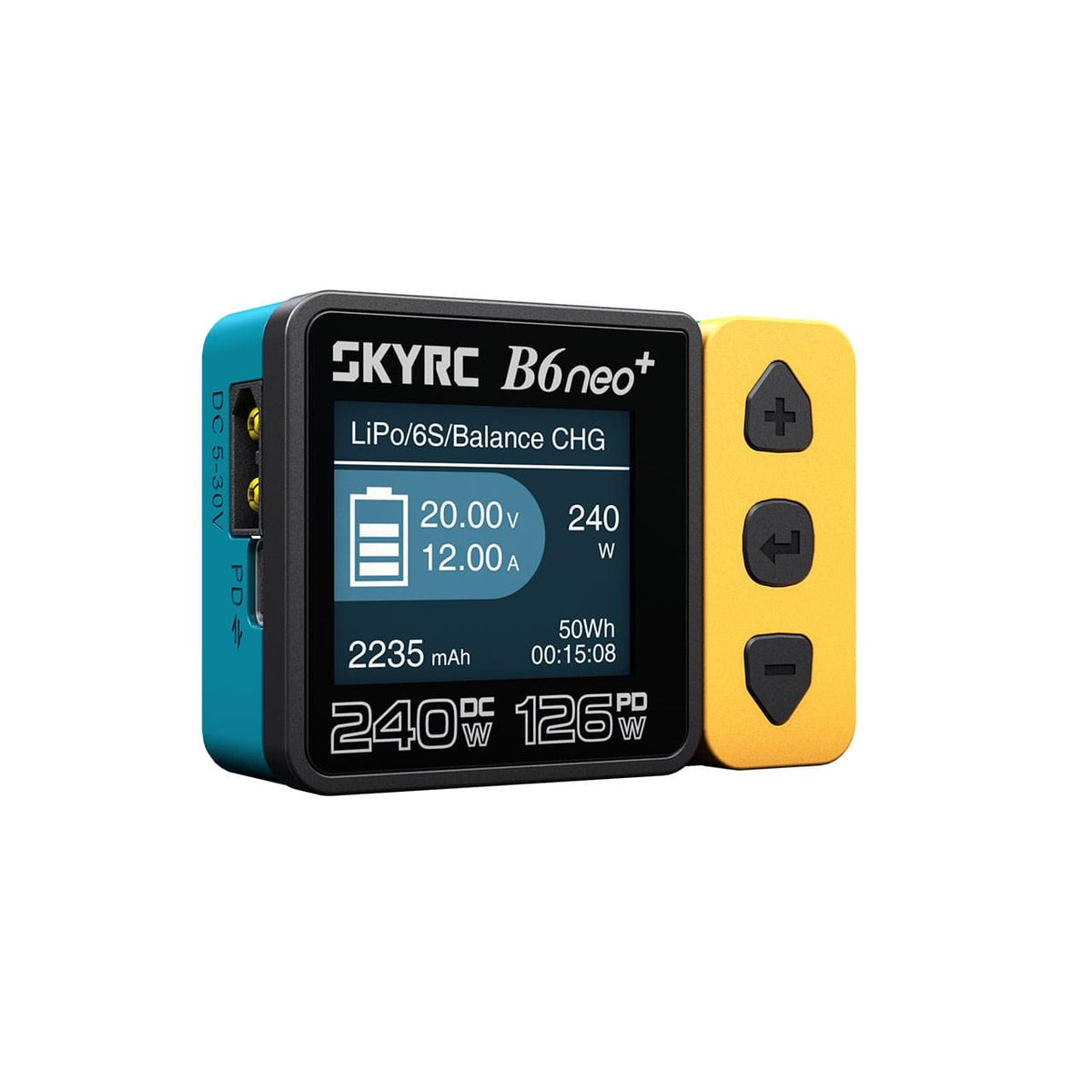Chargeur SkyRC B6neo+ jaune/bleu LiPo 1-6s 10A 200W - SK100211-03 - Breizh Modélisme.