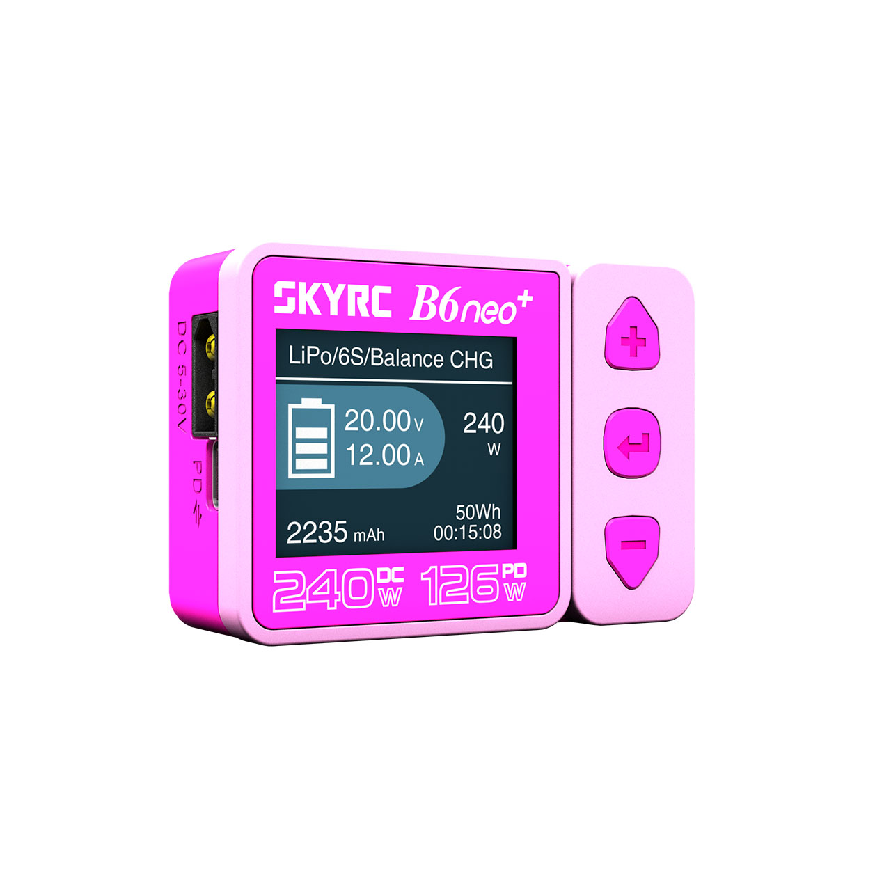 Chargeur SkyRC B6neo+ rose LiPo 1-6s 10A 200W - SK100211-04 - Breizh Modélisme.