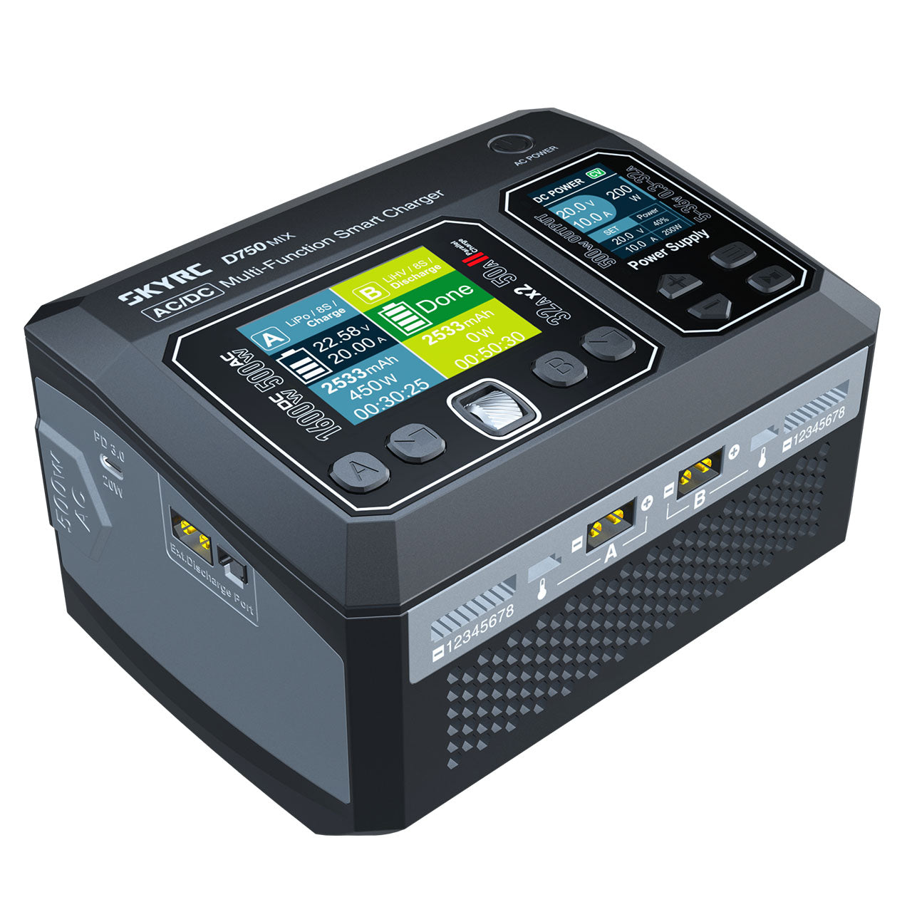 Chargeur SkyRC D750 MIX LiPo 1-8s 32A 500W AC - SK100201-01 - Breizh Modélisme.
