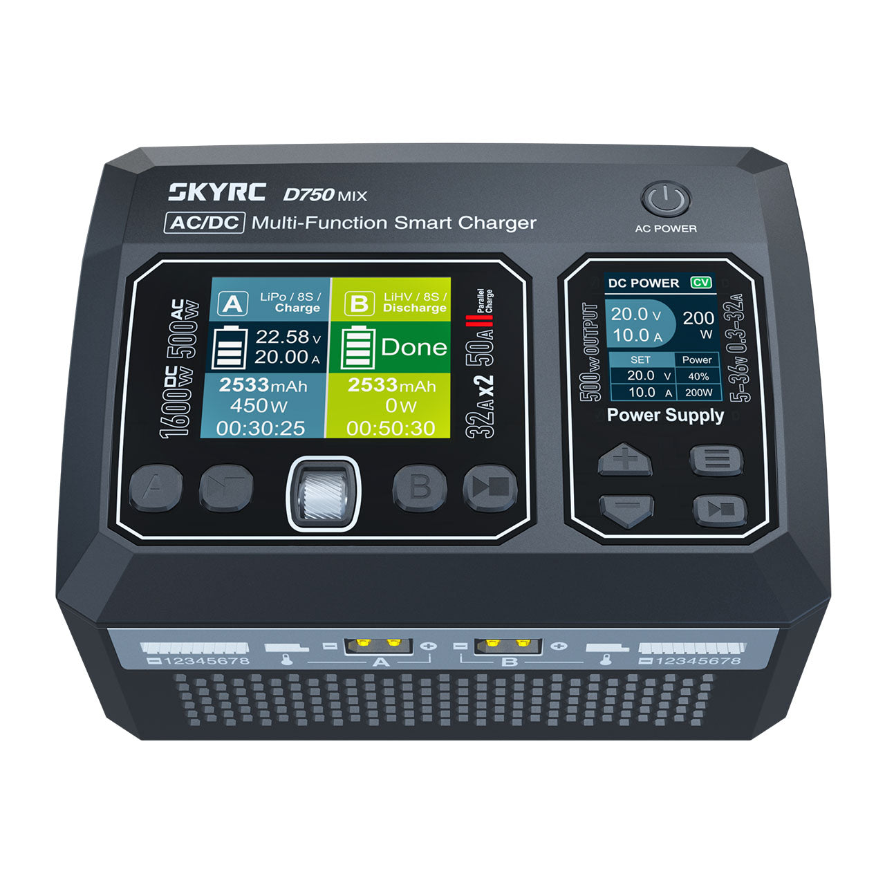 Chargeur SkyRC D750 MIX LiPo 1-8s 32A 500W AC - SK100201-01 - Breizh Modélisme.