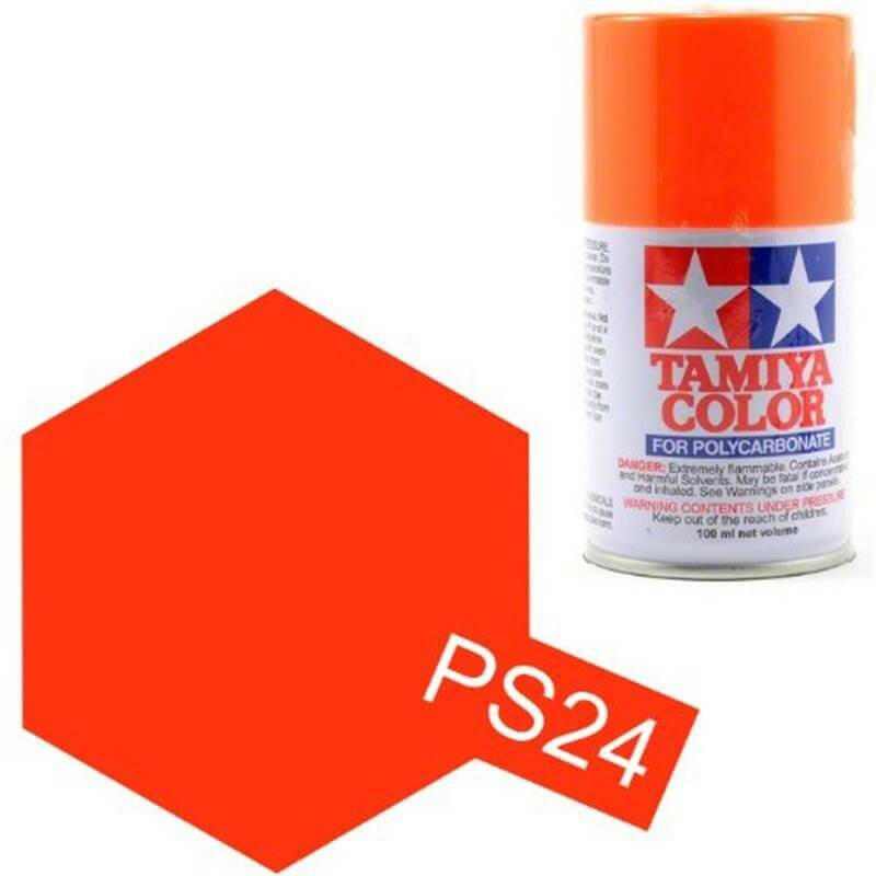 Peinture Lexan PS24 Orange Fluorescent - Tamiya 86024 - Breizh Modélisme.