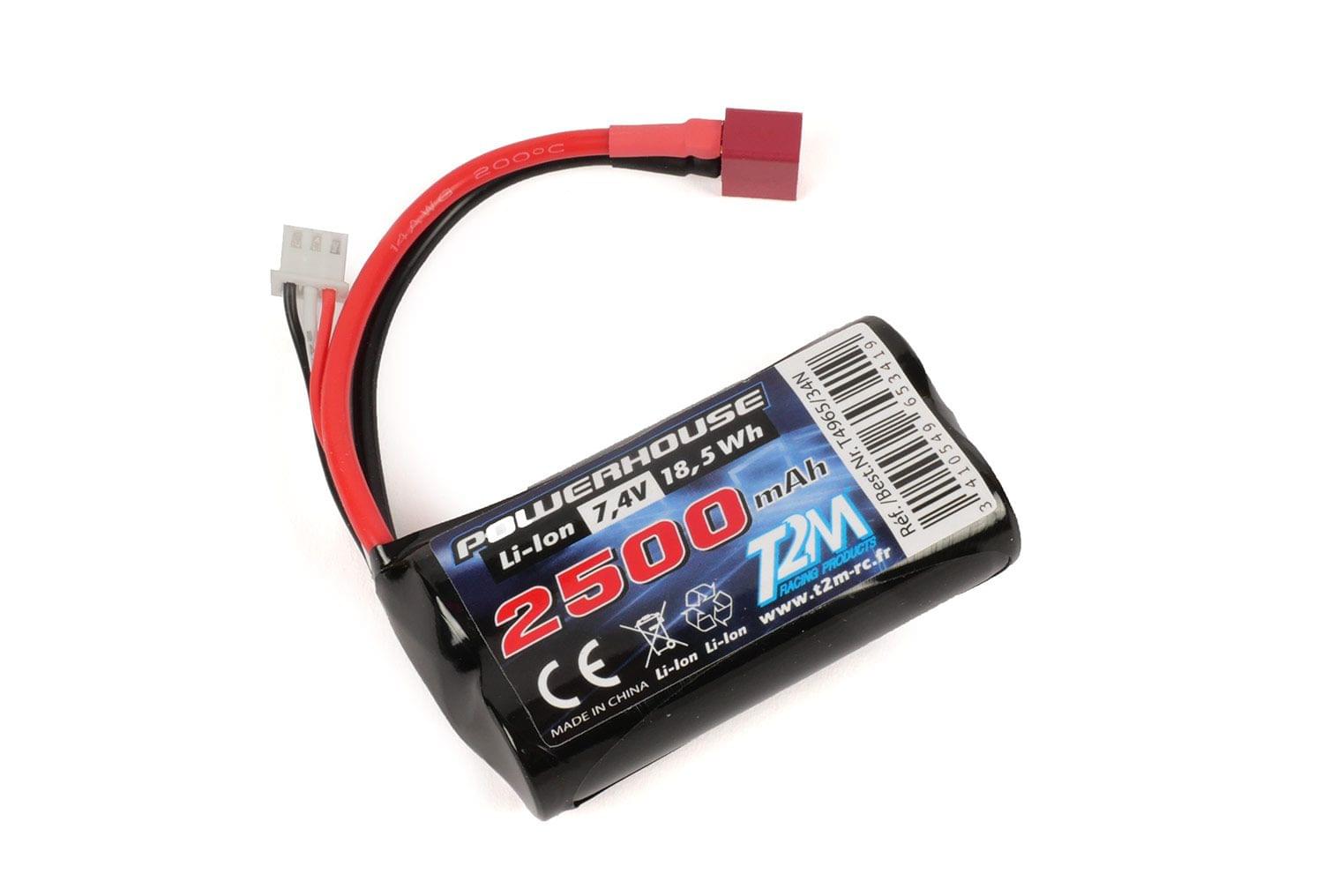 Batterie li-ion 7,4V 2500 mAh T2M Pirate - T4965/34N - Breizh Modélisme.
