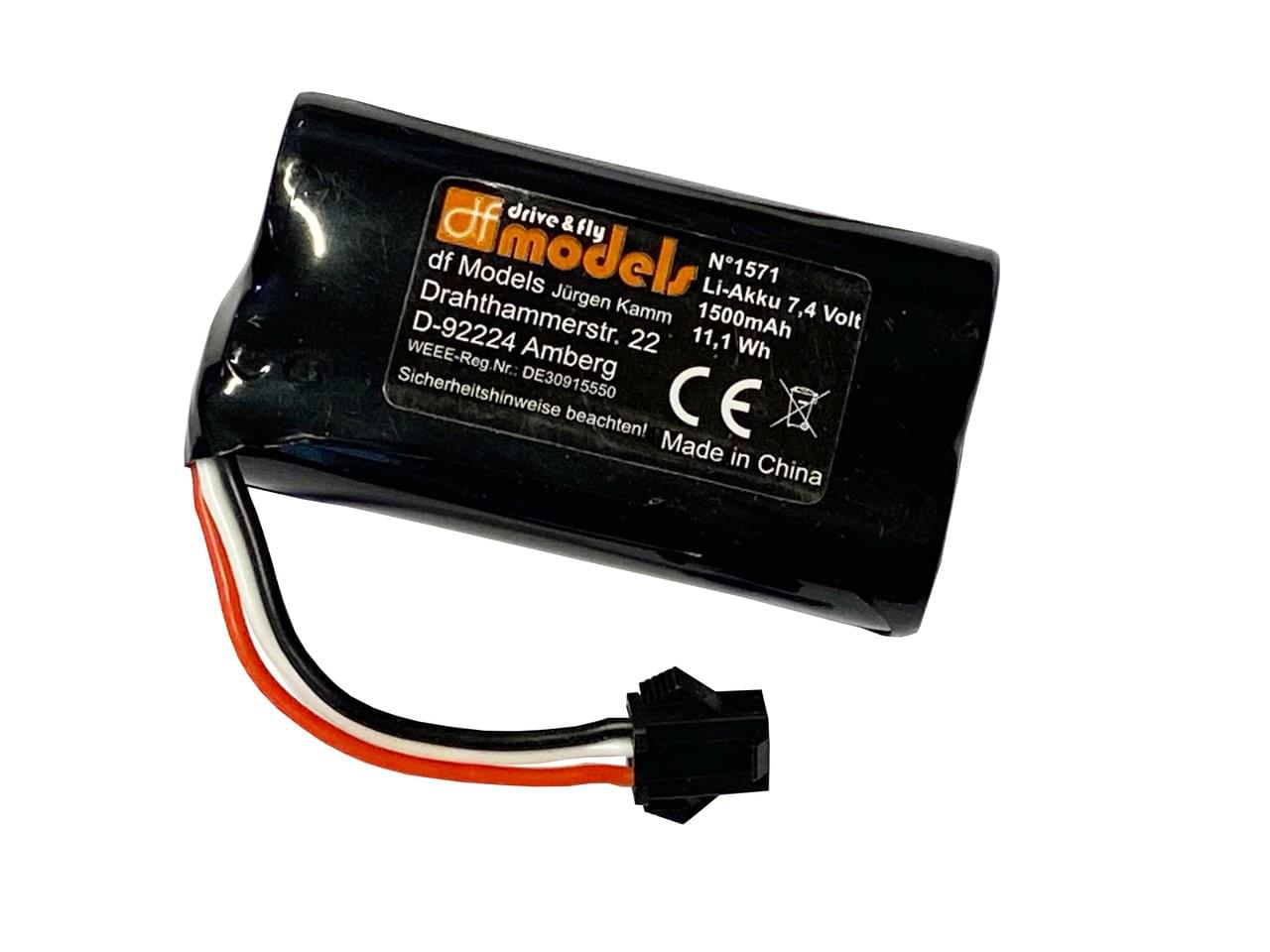 Batterie Li-ion 7,4 V 1500mAh DF Models - 1571 - Breizh Modélisme.