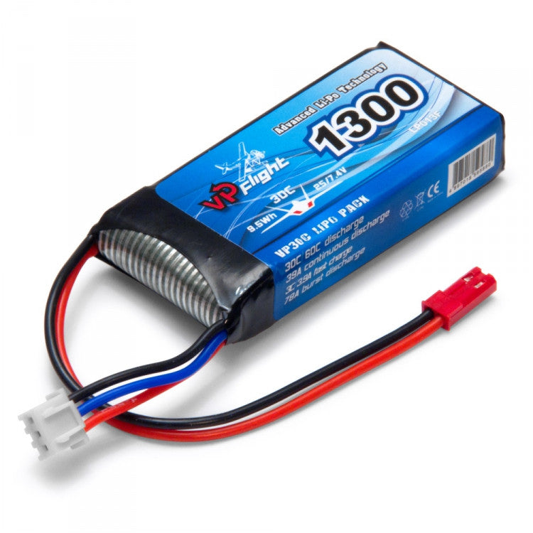 Batterie Lipo 2S 7,4V 1300mAh - JST (72.5x34x15mm) - VPLP013F - Breizh Modélisme.