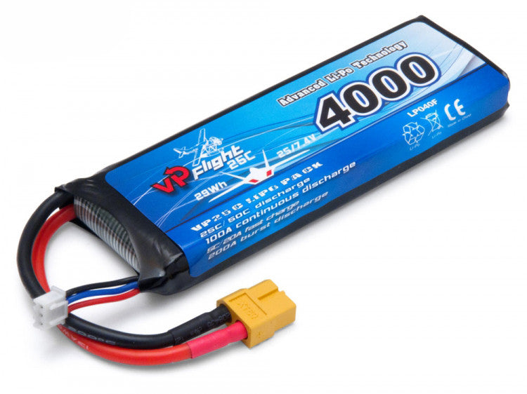 Batterie Lipo 2S 7,4V 4000mAh 25C (133x43.7x15.8mm) XT60 - Breizh Modélisme.