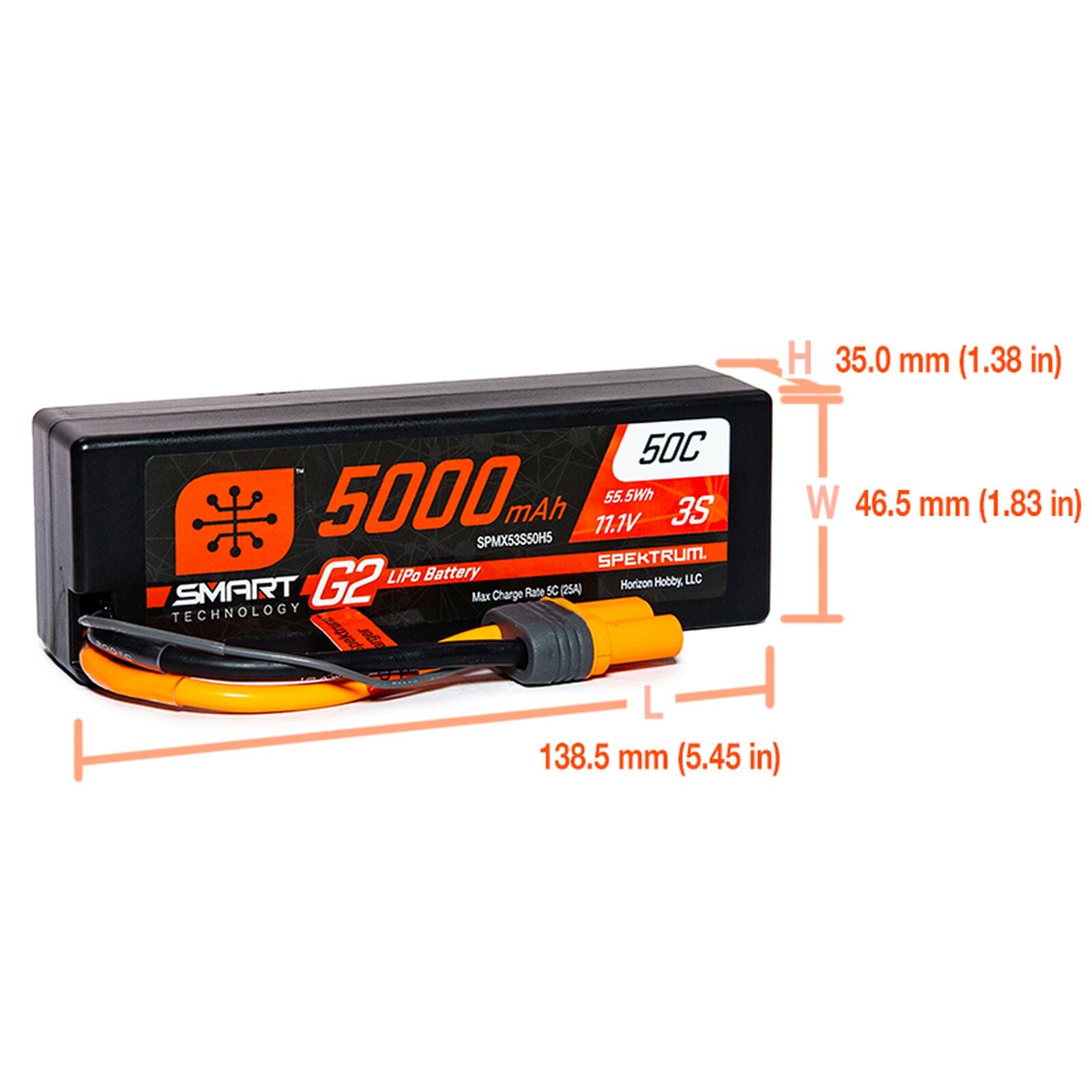 Batterie LiPo 3S 11,1V 5000mAh 50C Smart G2 Hardcase IC5 - SPMX53S50H5 - Breizh Modélisme.