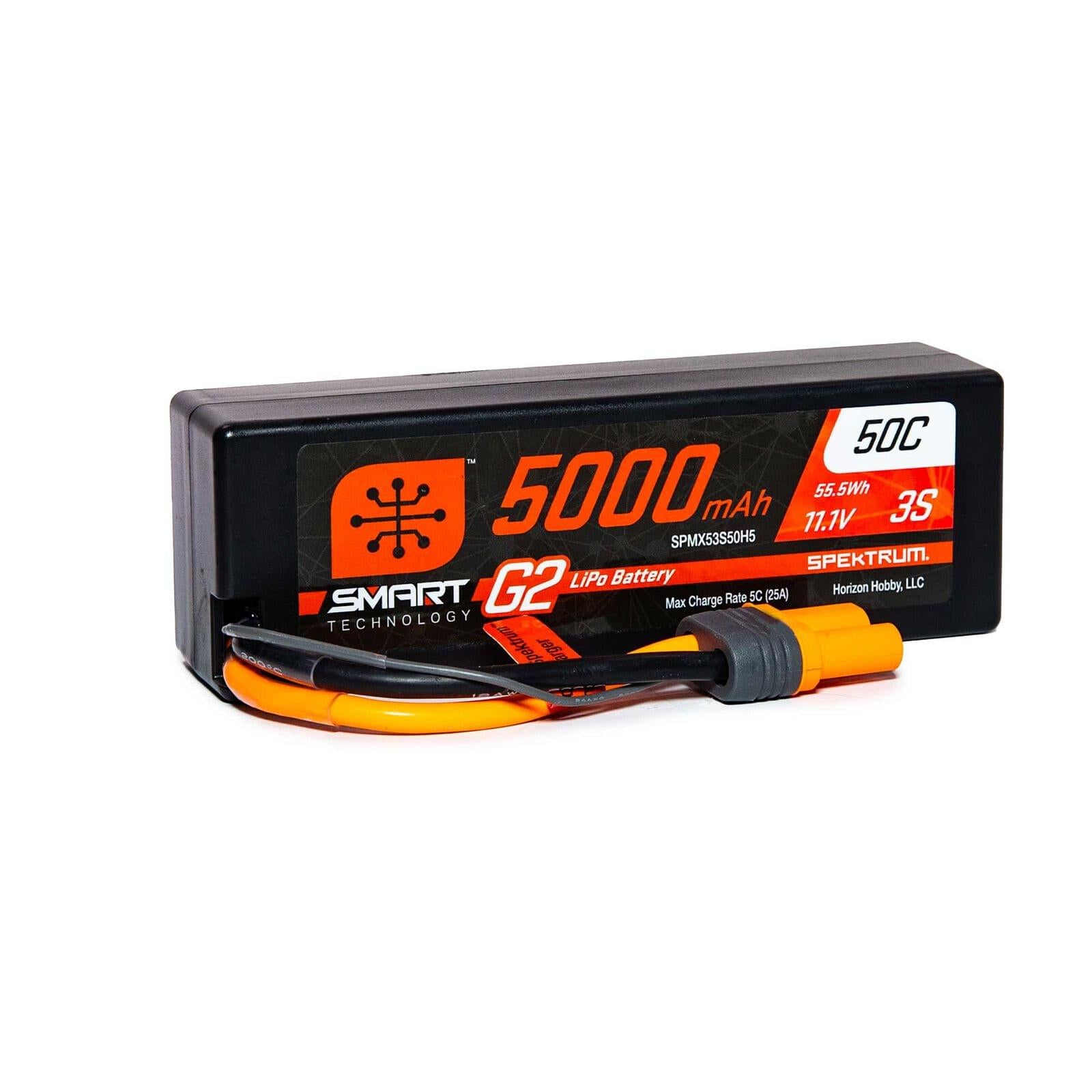 Batterie LiPo 3S 11,1V 5000mAh 50C Smart G2 Hardcase IC5 - SPMX53S50H5 - Breizh Modélisme.