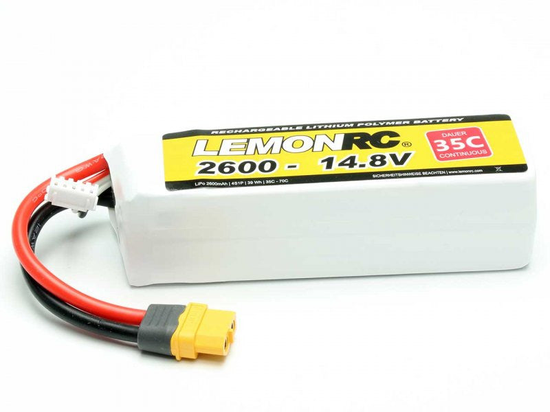 Batterie LiPo 4S LemonRC 2600mah - 14,8V (35C) XT60 - Breizh Modélisme.