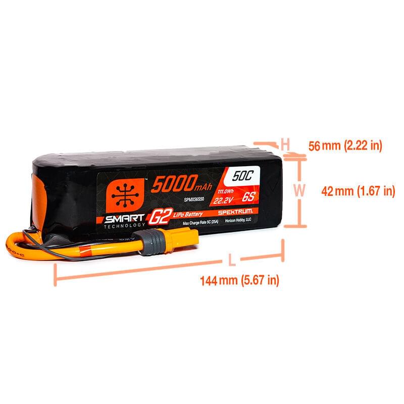 Batterie LiPo Smart G2 22,2 V 5000mAh 6S 50C IC5 Spektrum - SPMX56S50 - Breizh Modélisme.