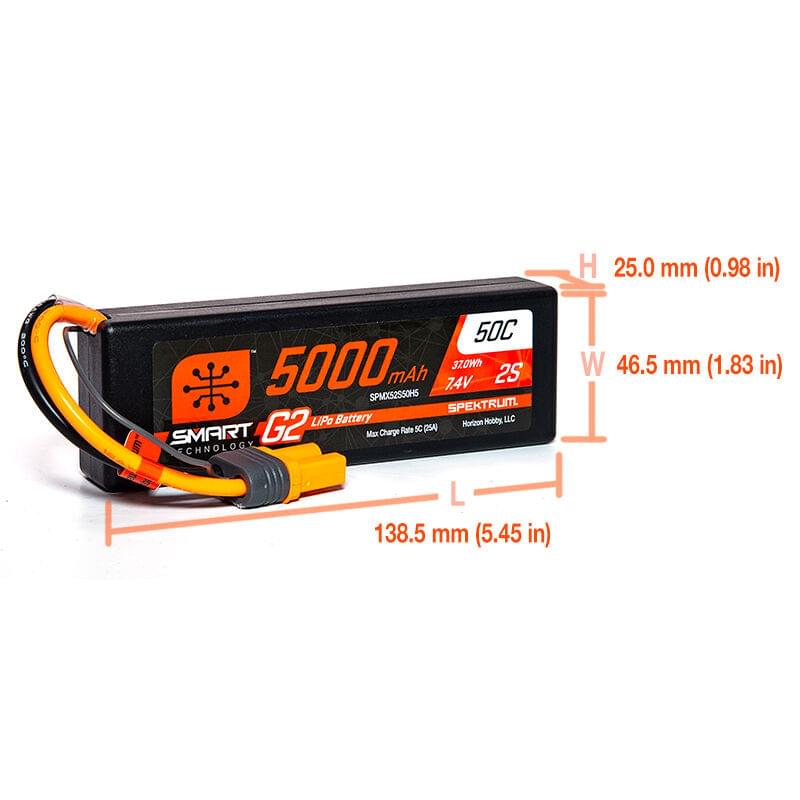 Batterie lipo Smart G2 2S 7,4v 5000mah 50C IC5 SPMX52S50H5 - Breizh Modélisme.