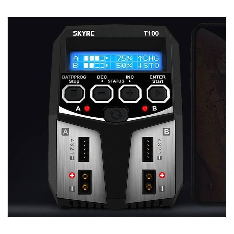 Chargeur Duo SkyRC T100 LiPo 2-4s 5A 2x50W - 100162 - Breizh Modélisme.