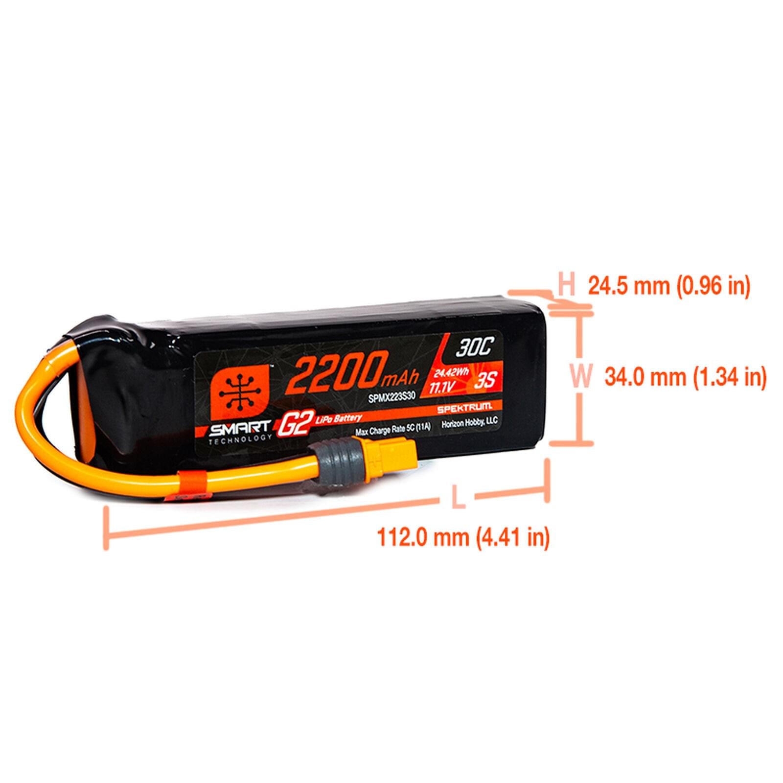 Spektrum Accu lipo Smart G2 3S 11.1v 2200mah 30C IC3 - SPMX223S30 - Breizh Modélisme.