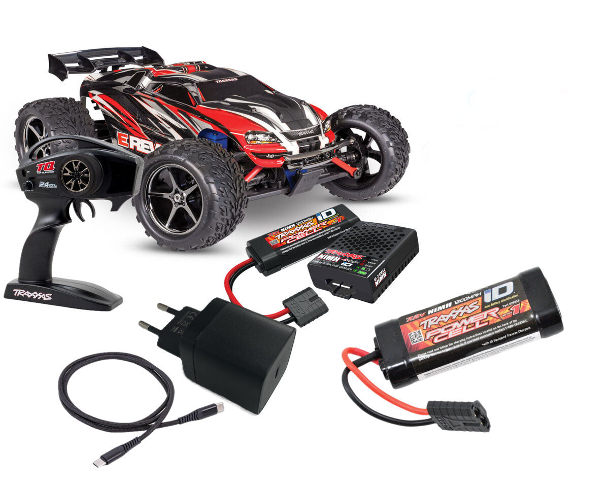 Combo Traxxas Mini E Revo 4WD RTR 1/16 rouge 71054-8