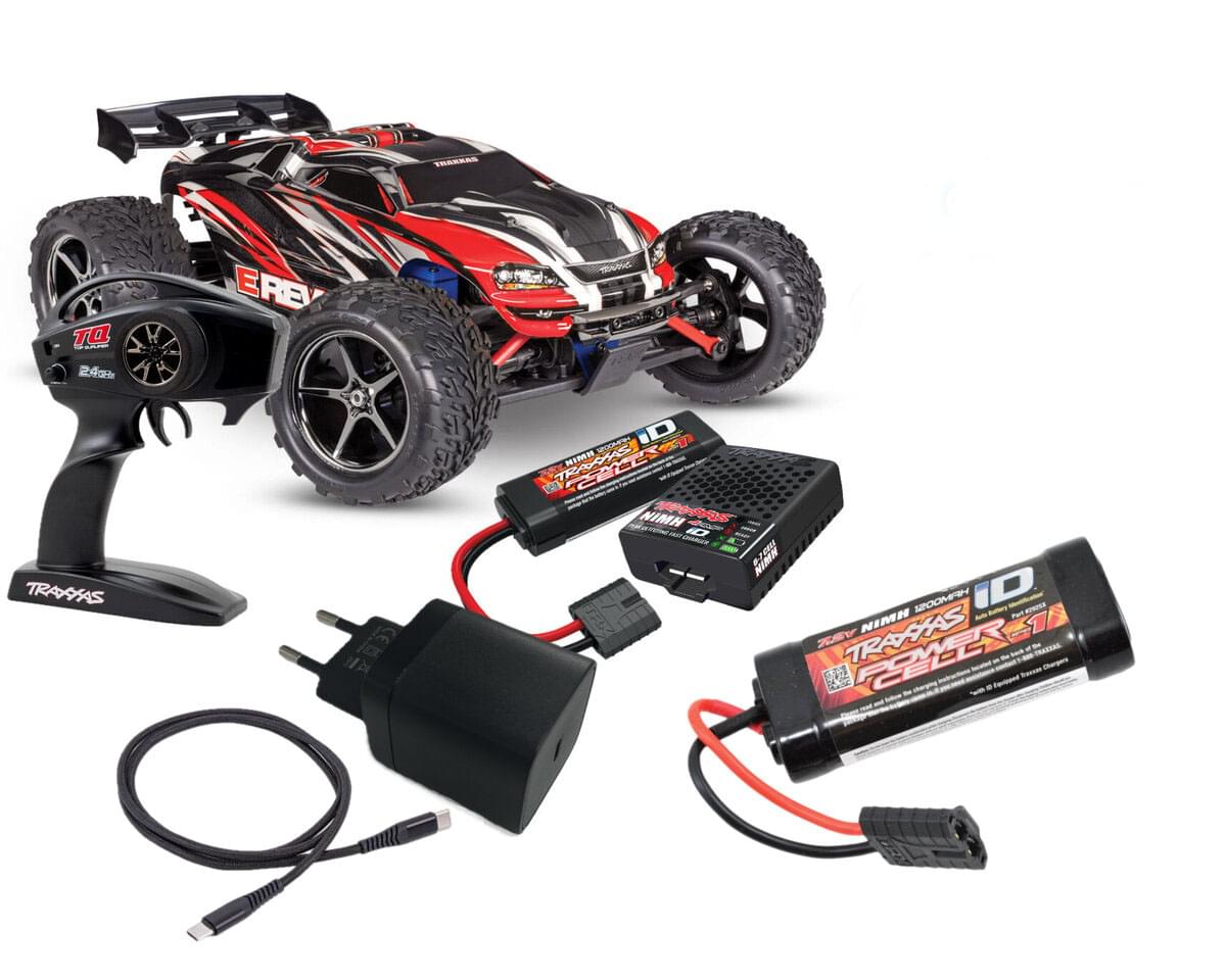 Combo Traxxas Mini E Revo 4WD RTR 1/16 rouge 71054-8