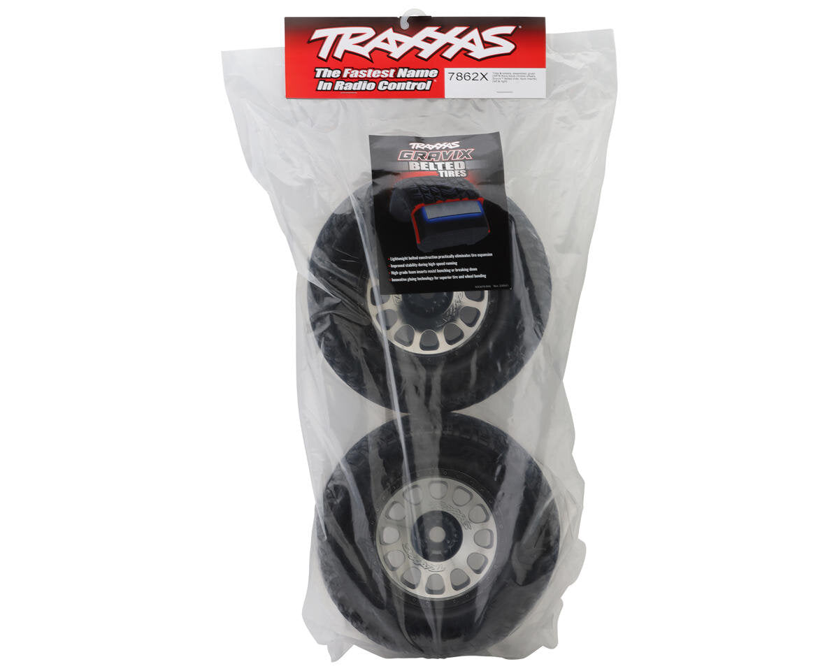 2 Pneus et jantes Gravix Belted noir chrome pour Traxxas XMaxx / XRT 7862X - Breizh Modélisme.