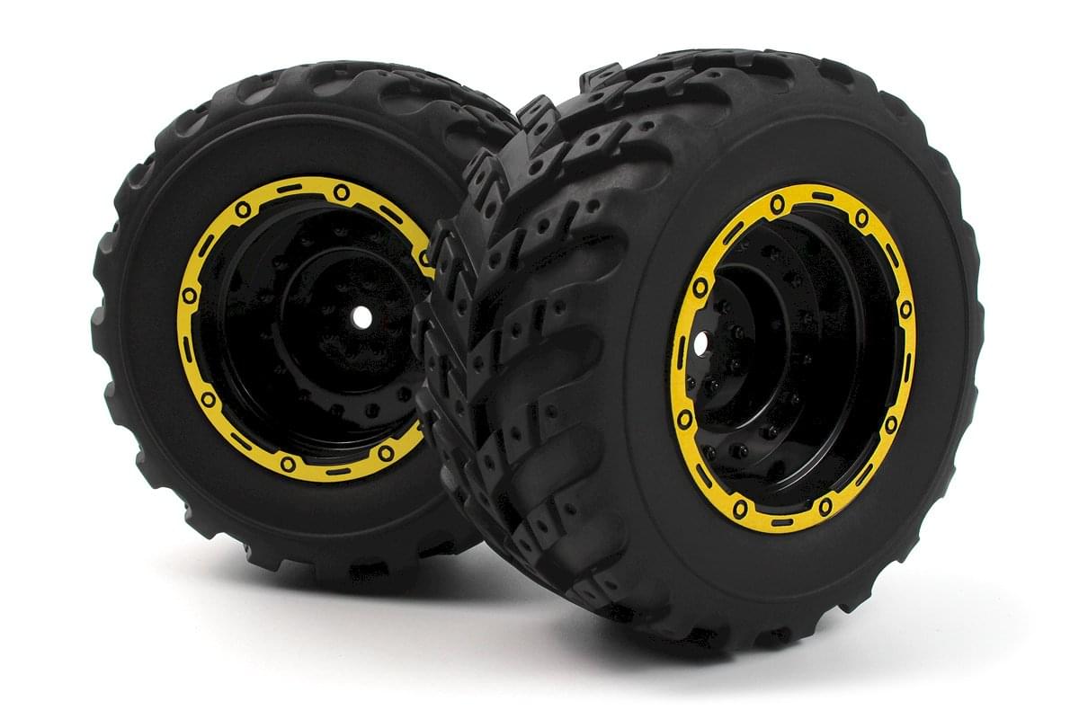 2 Roues complètes (jaune/noir) pour Blackzon Smyter MT 540265 - Breizh Modélisme.