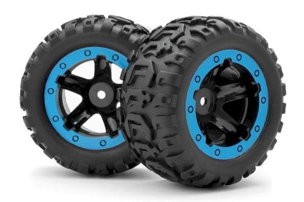 Roues Blackzon Slyder MT / Pneus assemblés 1/16 (bleu/noir) - 540108 - Breizh Modélisme.