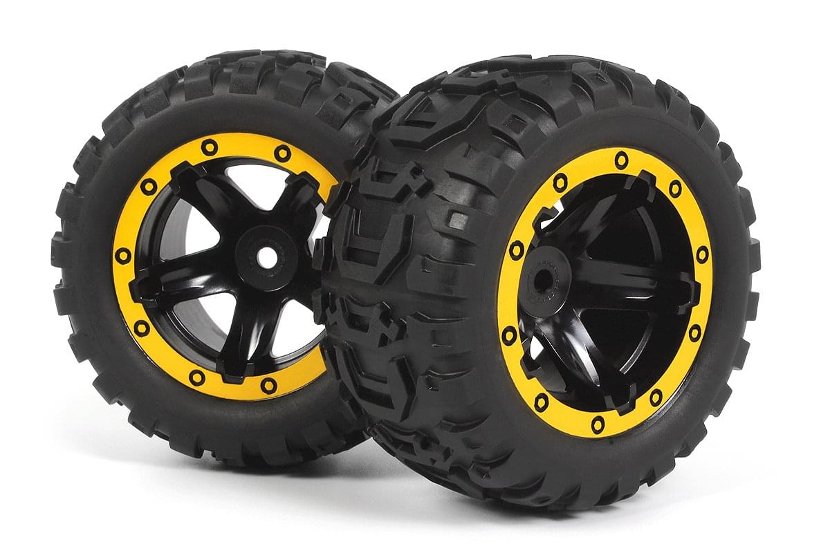 Roues Blackzon Slyder MT / Pneus assemblés 1/16 (jaune/noir) - 540260 - Breizh Modélisme.