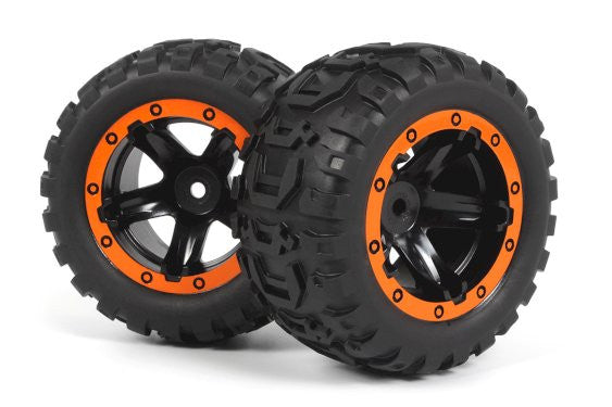Roues Blackzon Slyder MT / Pneus assemblés 1/16 (noir/orange) - 540195 - Breizh Modélisme.