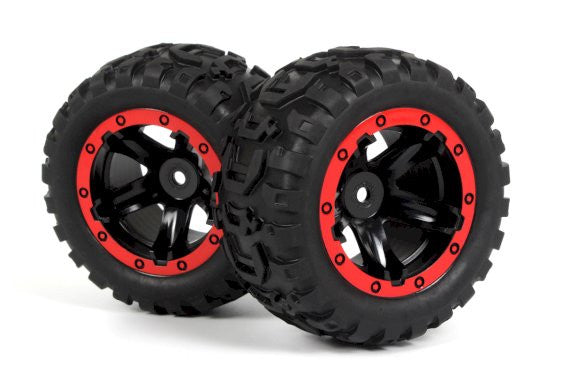 Roues Blackzon Slyder MT / Pneus assemblés 1/16 (noir/rouge) - 540194 - Breizh Modélisme.