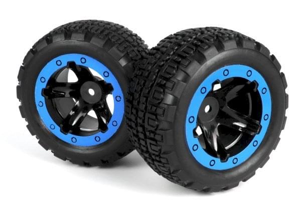 Roues Blackzon Slyder ST / Pneus assemblés 1/16 (bleu/noir) - 540109 - Breizh Modélisme.
