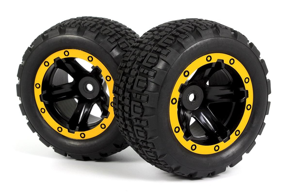 Roues Blackzon Slyder ST / Pneus assemblés 1/16 (jaune/noir) - 540261 - Breizh Modélisme.