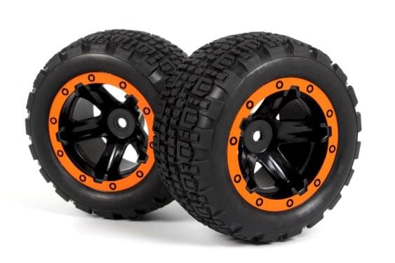 Roues Blackzon Slyder ST / Pneus assemblés 1/16 (noir/orange) - 540197 - Breizh Modélisme.