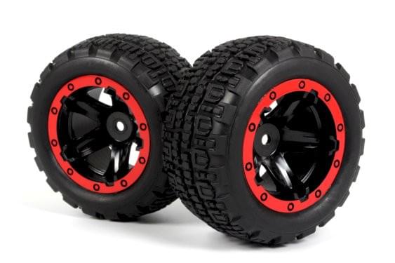 Roues Blackzon Slyder ST / Pneus assemblés 1/16 (noir/rouge) - 540196 - Breizh Modélisme.