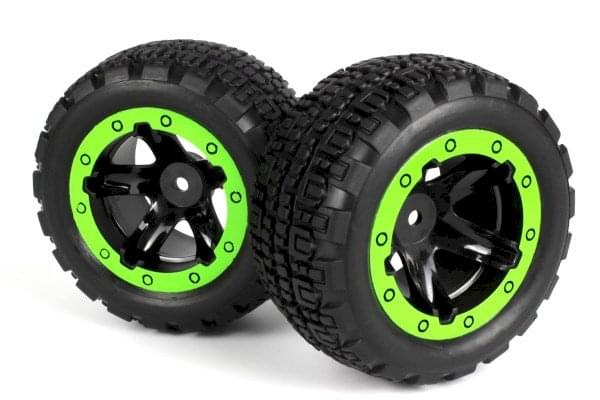 Roues Blackzon Slyder ST / Pneus assemblés 1/16 (vert/noir) - 540094 - Breizh Modélisme.