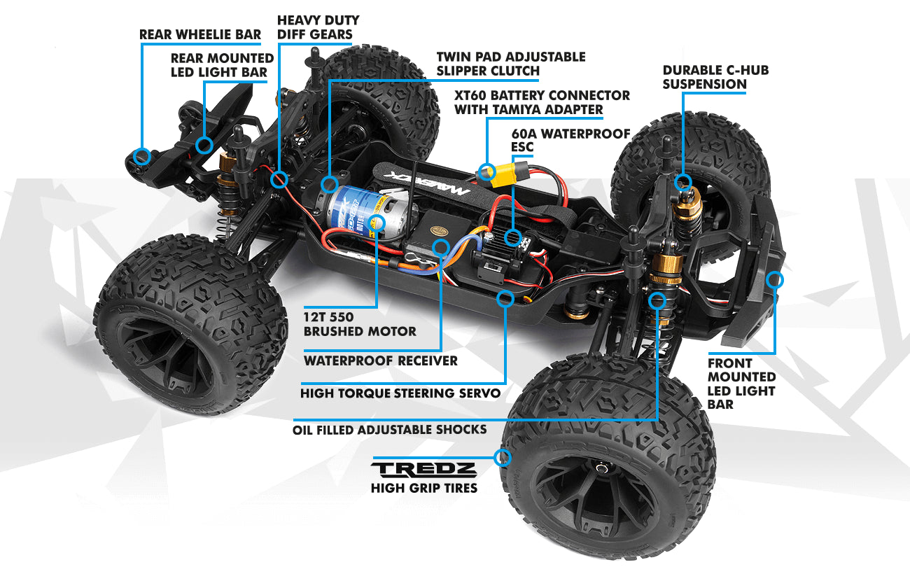 Maverick Quantum 2 MT 4x4 charbon 1/10 - 150400 bleu - Breizh Modélisme.