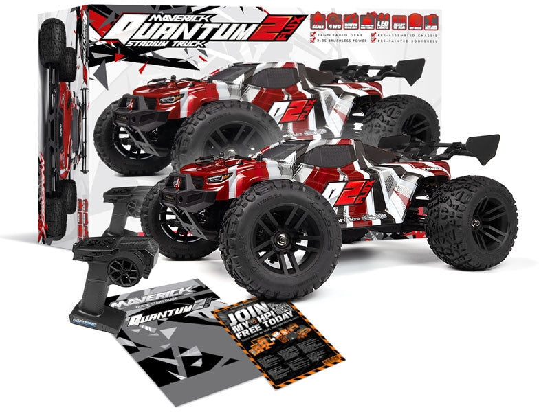 Maverick Quantum2 XT Flux brushless stadium truck 1/10 Rouge - MV150407 - Breizh Modélisme.