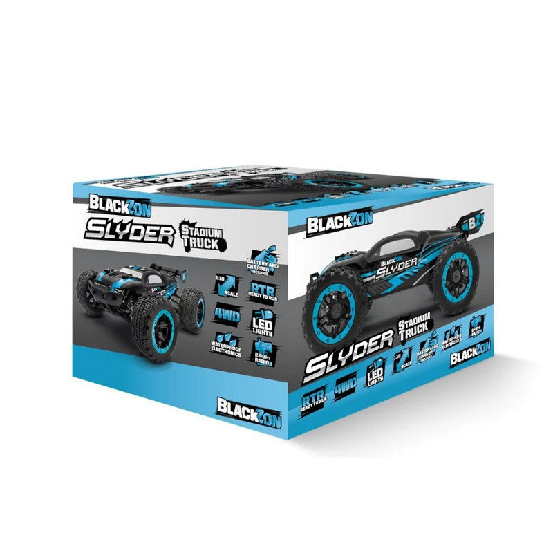 Truggy télécommandé 4WD Blackzon Slyder Bleu 1/16 RTR - Enfants 7 -10 ans - Breizh Modélisme.