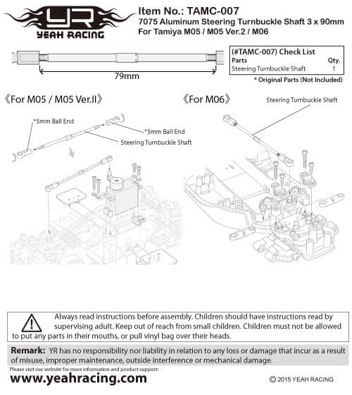 Arbre de tendeur de direction en alu 7075, pour Tamiya M05 M06 Yeah Racing - Breizh Modélisme.