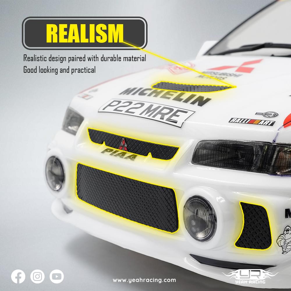 Carrosserie peinte et découpée avec jeu de jantes 1/10 Mitsubishi Lancer EVO IV Rally Catalunya 1997 - Breizh Modélisme.