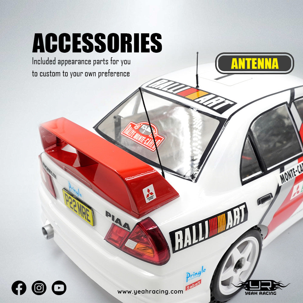 Carrosserie peinte et découpée avec jeu de jantes 1/10 Mitsubishi Lancer EVO IV Rally Catalunya 1997 - Breizh Modélisme.