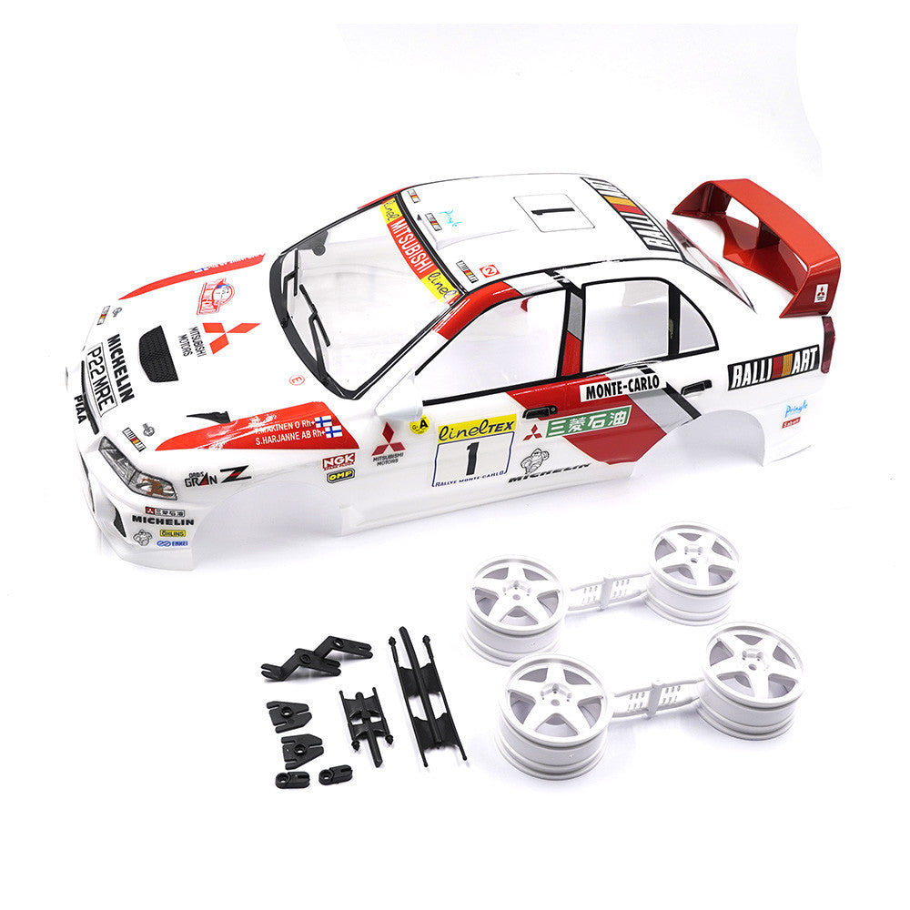 Carrosserie peinte et découpée avec jeu de jantes 1/10 Mitsubishi Lancer EVO IV Rally Catalunya 1997 - Breizh Modélisme.