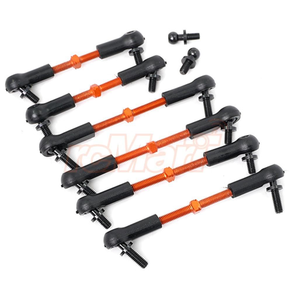 Jeu de biellettes de direction orange en aluminium 7075 pour HPI RS4 Sport 3 - Breizh Modélisme.