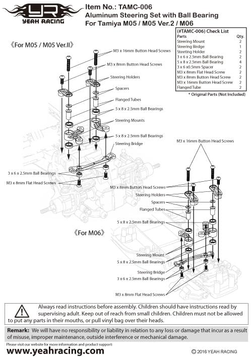 Jeu de direction en alu avec roulement à billes pour Tamiya M05 M06 Yeah Racing - Breizh Modélisme.
