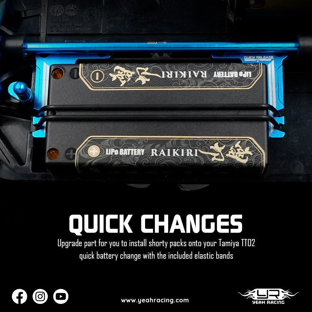 Jeu de supports de batterie courts en aluminium pour Tamiya TT02 - TATT-075BU - Breizh Modélisme.