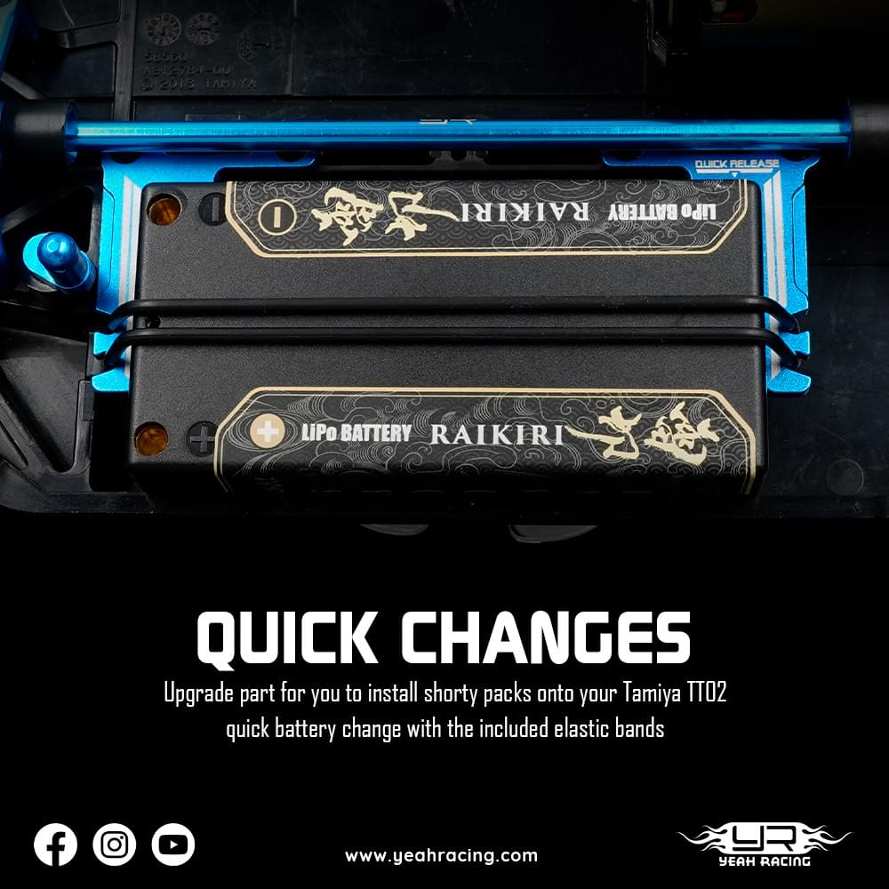 Jeu de supports de batterie courts en aluminium pour Tamiya TT02 - TATT-075BU - Breizh Modélisme.