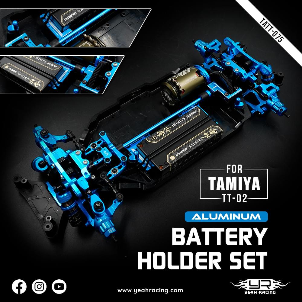 Jeu de supports de batterie courts en aluminium pour Tamiya TT02 - TATT-075BU - Breizh Modélisme.