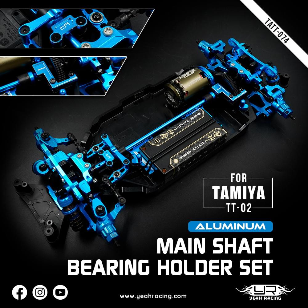Jeu de supports de roulement d'arbre principal en aluminium pour Tamiya TT02 - TATT-074BU - Breizh Modélisme.