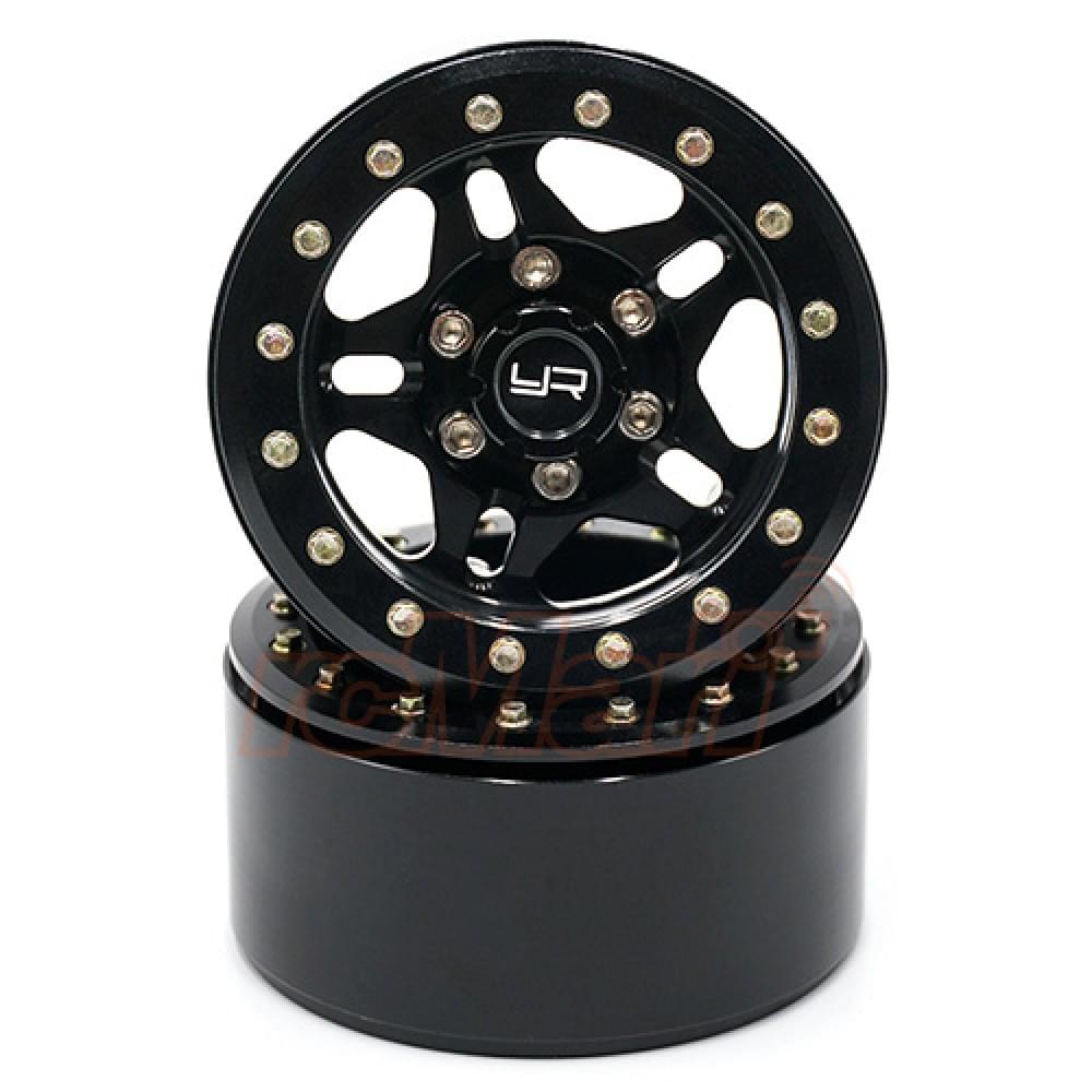 Yeah Racing 2 Jantes Crawler 1/10 alu noire Beadlock 1.9 CNC 5 branches avec disques - Breizh Modélisme.